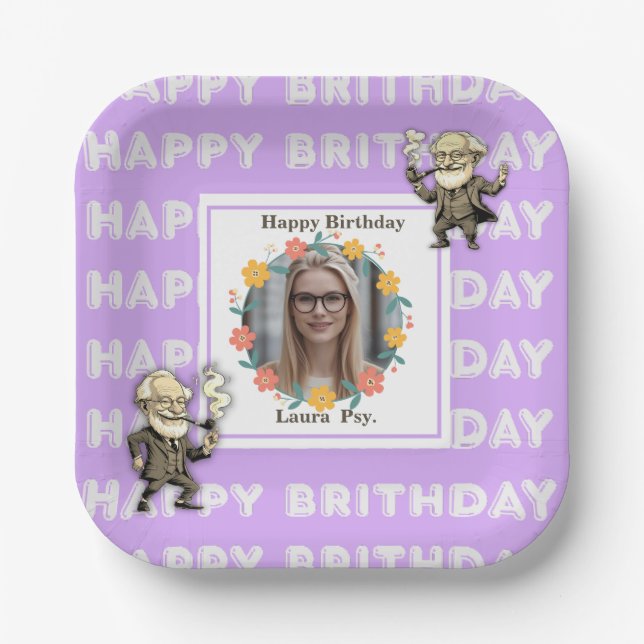 Plato De Papel Lilac Psychology Birthday Photo Frame Freud Images (Anverso)