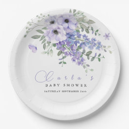 Plato De Papel Lilac purple floral baby shower 