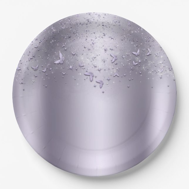 Plato De Papel Lilac Shimmer Flutter Butterfly Sweet 16 Fiesta (Anverso)