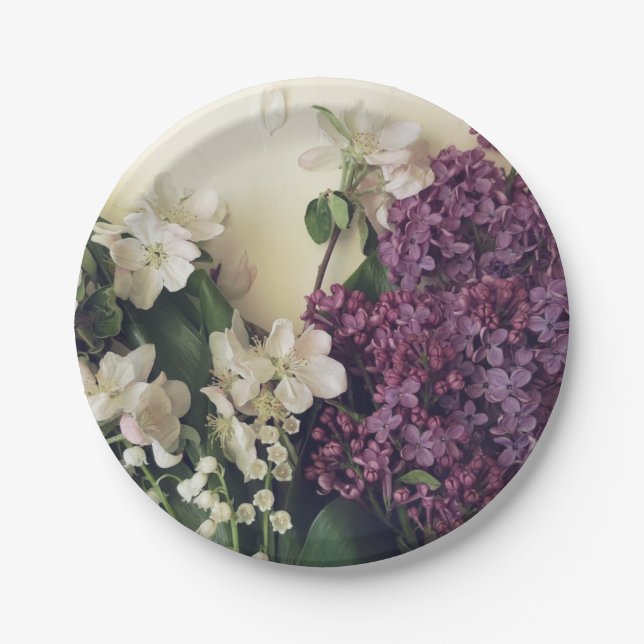 Plato De Papel Lilac y flores (Anverso)