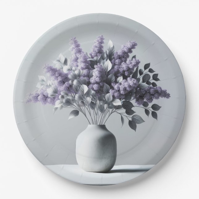 Plato De Papel Lilacs y Silver Leaf Bouquet (Anverso)