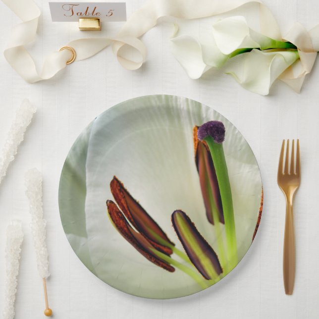 Plato De Papel Lilium Oriental White Paper Plate (Boda)
