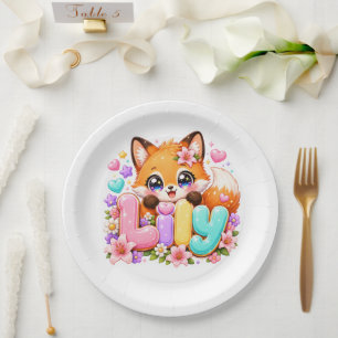 Plato De Papel Lily Fox Kawaii Bonita Nombre Floral Madera Rosa P