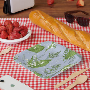 Plato De Papel Lily of Valley con Ferns Azul Claro
