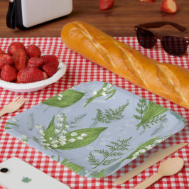Plato De Papel Lily of Valley con Ferns || Azul Claro