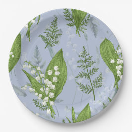 Plato De Papel Lily of Valley con Ferns || Azul Claro