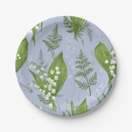 Plato De Papel Lily of Valley con Ferns || Azul Claro