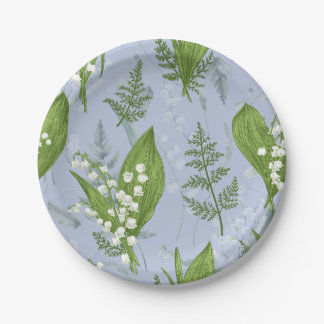 Plato De Papel Lily of Valley con Ferns || Azul Claro