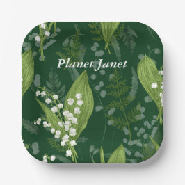 Plato De Papel Lily of Valley con Ferns || Personalizado verde os