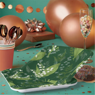Plato De Papel Lily of Valley con Ferns    Verde oscuro