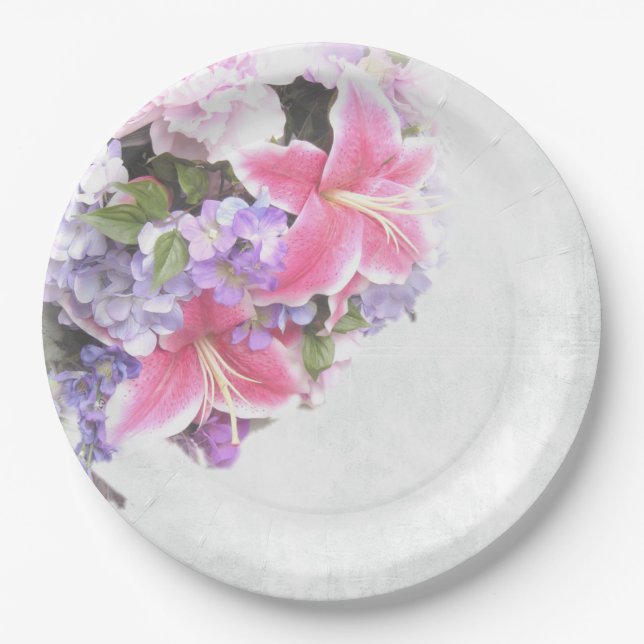 Plato De Papel Lily Rosa Bouquet (Anverso)