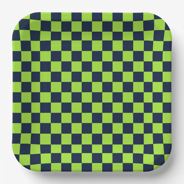 Plato De Papel Lime and navy checkerboard pattern (Anverso)