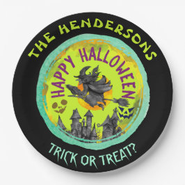 Plato De Papel Lime green Happy Halloween