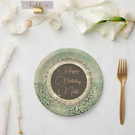 Plato De Papel LIme Green Marble Purpurinoso Leopard Birthday