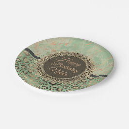 Plato De Papel LIme Green Marble Purpurinoso Leopard Birthday