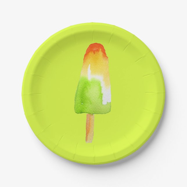 Plato De Papel Lime naranja popsicle Arte pop de verano de bloque (Anverso)