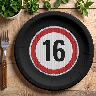 Plato De Papel Límite de velocidad cumpleaños 16