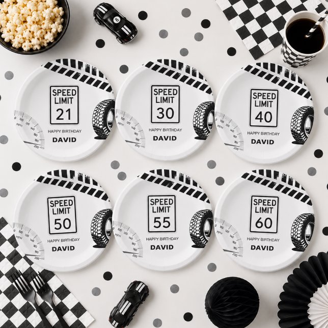 Plato De Papel Límite de Velocidad Cumpleaños de Cualquier Edad  (Speed Limit sign birthday party paper plates Any Age)