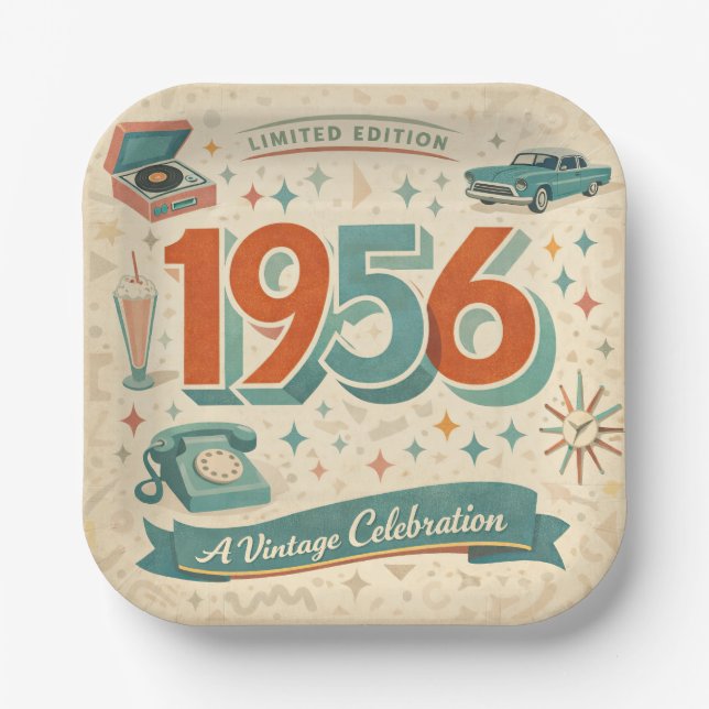 Plato De Papel Limited Edition 1956 Birthday | 50s Retro Style (Anverso)