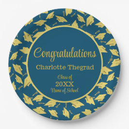 Plato De Papel Límites de graduación de oro probados en azul pers