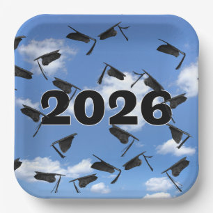 Plato De Papel Límites de graduación en negro de 2025 en el cielo