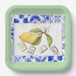Plato De Papel limón mahjong green