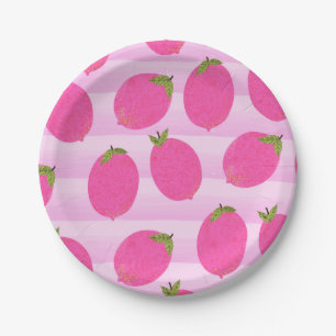 Plato De Papel Limonada de limones rosados verano frutas acuarela