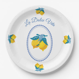 Plato De Papel Limones Amarillos Amalfi Estilo Mediterráneo