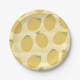 Plato De Papel Limones Amarillos Frutas de Verano Acuarela Raya F