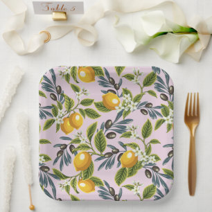 Plato De Papel Limones Italianos Y Aceitunas