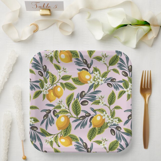 Plato De Papel Limones Italianos Y Aceitunas (Boda)