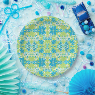 Plato De Papel Linda flor de lirio azul verde sin costuras