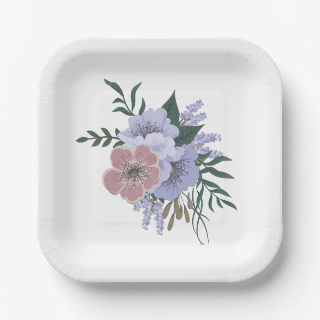 Plato De Papel Linda lavanda en ramo  (Anverso)