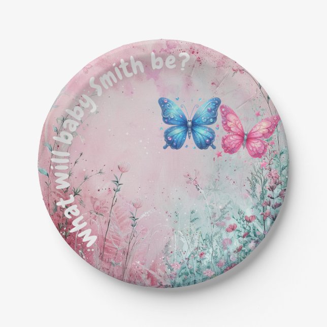 Plato De Papel linda mariposa Género revelar jardín Fiesta (Anverso)