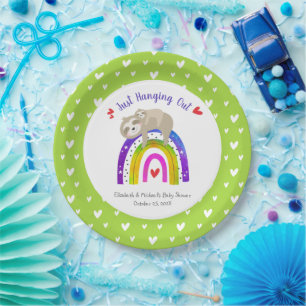 Plato De Papel Lindas Sloths Baby Shower Sweet Boho Rainbow Moder