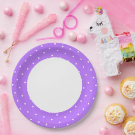 Plato De Papel Lindo Borde Exterior con Lunares Morados sobre Bla