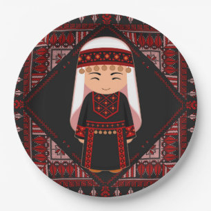 Plato De Papel lindo chica palestino bordado tatuaje rojo