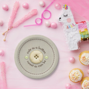 Plato De Papel Lindo como sorbo de Baby Shower del botón y vea