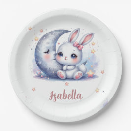 Plato De Papel lindo conejito y cumpleaños de la luna
