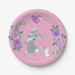 Plato De Papel Lindo conejo de Pascua rosa con bebés