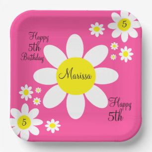 Plato De Papel Lindo Cumpleaños 5 Rosado y Blanco Floral