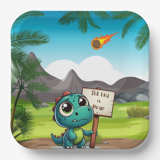 Plato De Papel lindo, divertido dinosaurio (Anverso)