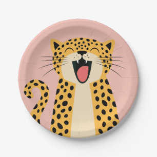 Plato De Papel Lindo Felino Salvaje Sonriente De Dibujos Animados