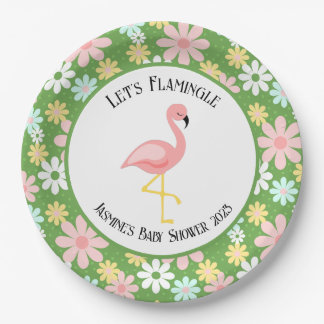 Plato De Papel Lindo Flamingo Tropical y Flor de Margarita Retro