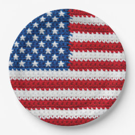 Plato De Papel Lindo ganchillo bandera americana rojo blanco azul