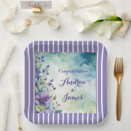 Plato De Papel Lindo Lavanda y Floral Rayado