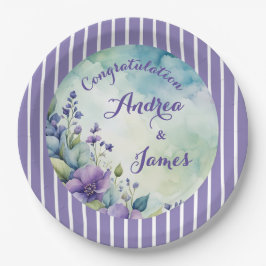 Plato De Papel Lindo Lavanda y Floral Rayado