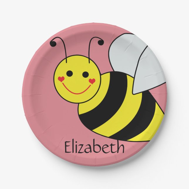 Plato De Papel Lindo manosee la abeja personalizada (Anverso)