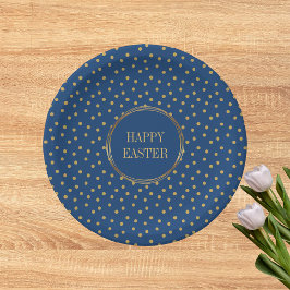 Plato De Papel Lindo moderno puntos polka dorados Pascua feliz cr
