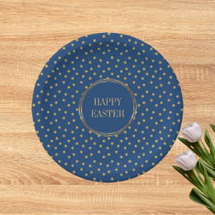 Plato De Papel Lindo moderno puntos polka dorados Pascua feliz cr